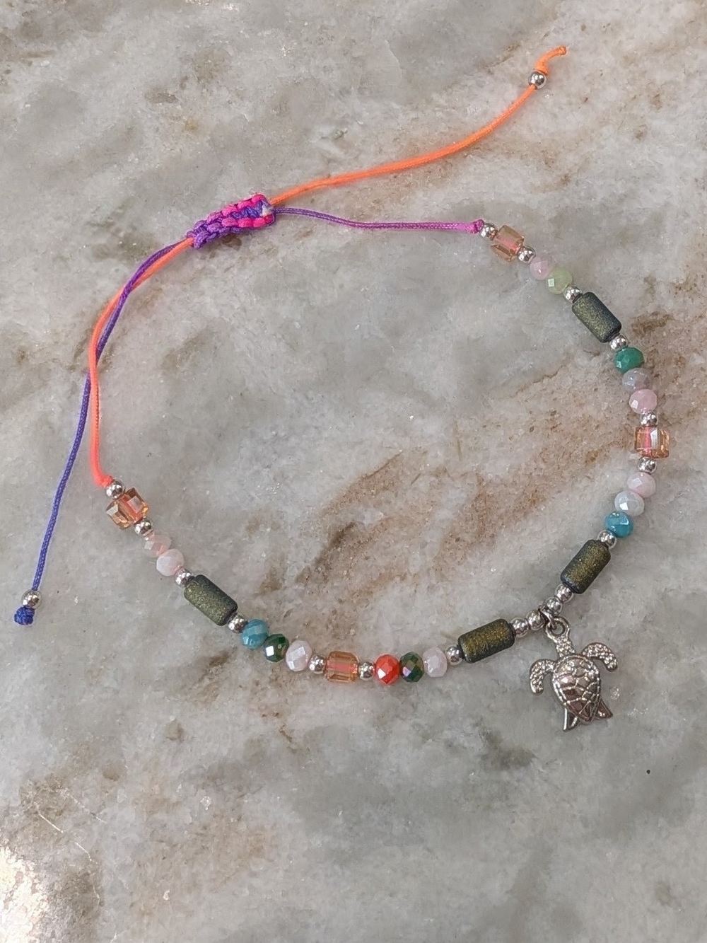 Beaded Turtle Charm Anklet